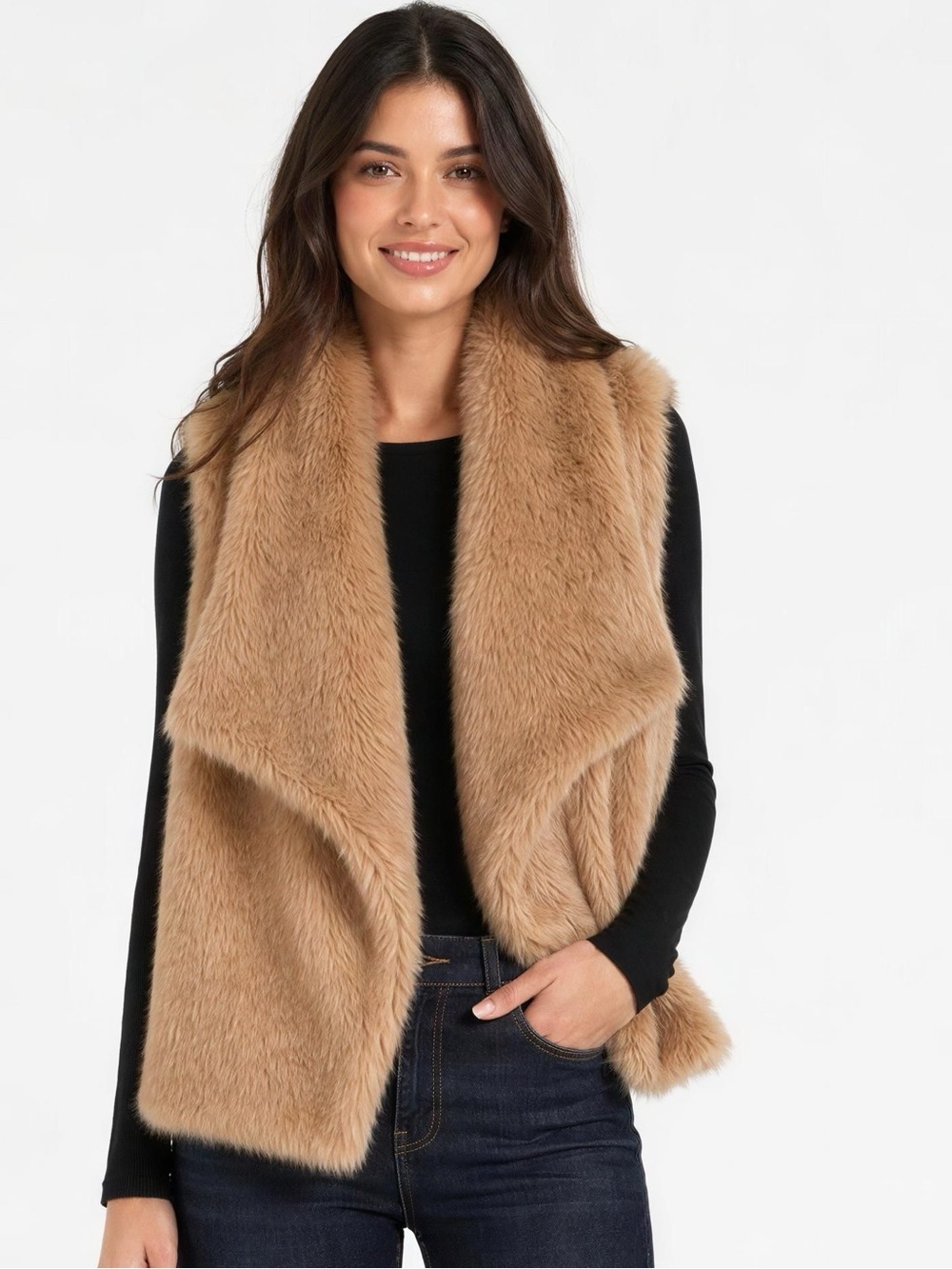 LOFT Faux Fur Vest in Light Camel